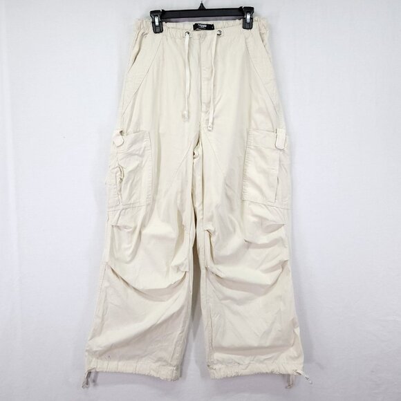 Jaded London Ecru Parachute Cargo Pants Size Small Baggie 30" Elastic Waist - Picture 2 of 16